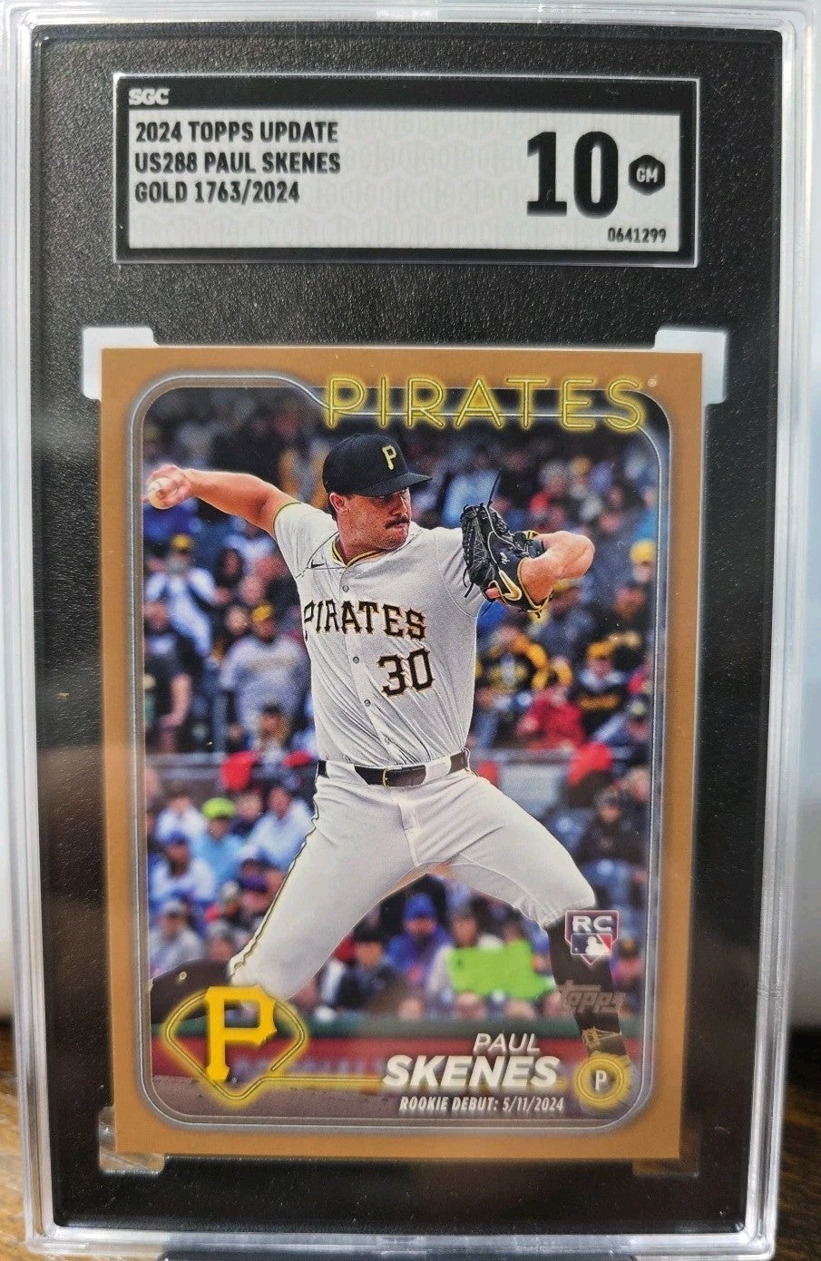 2024 Topps Update Paul Skenes Rookie Debut Gold /2024 #US288 Pirates SGC 10